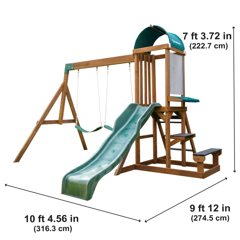 KidKraft Wilderness Point Wooden Swing Set with Table, Bench and Art ...