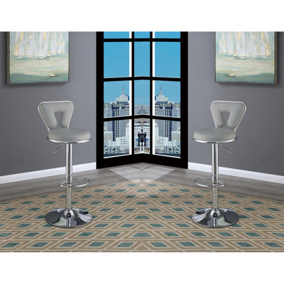 Modern Stylish Bar Stools 2Pcs - Gray Faux Leather, Base & Metal Frame For Dining Adjustable Seat (2Pcs) Base,