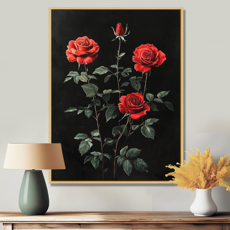 Luna Midnight Vivid Rose Flowers Elegance - Roses, art mural, H 44 po x l 34 po, Reproduction avec cadre flottant