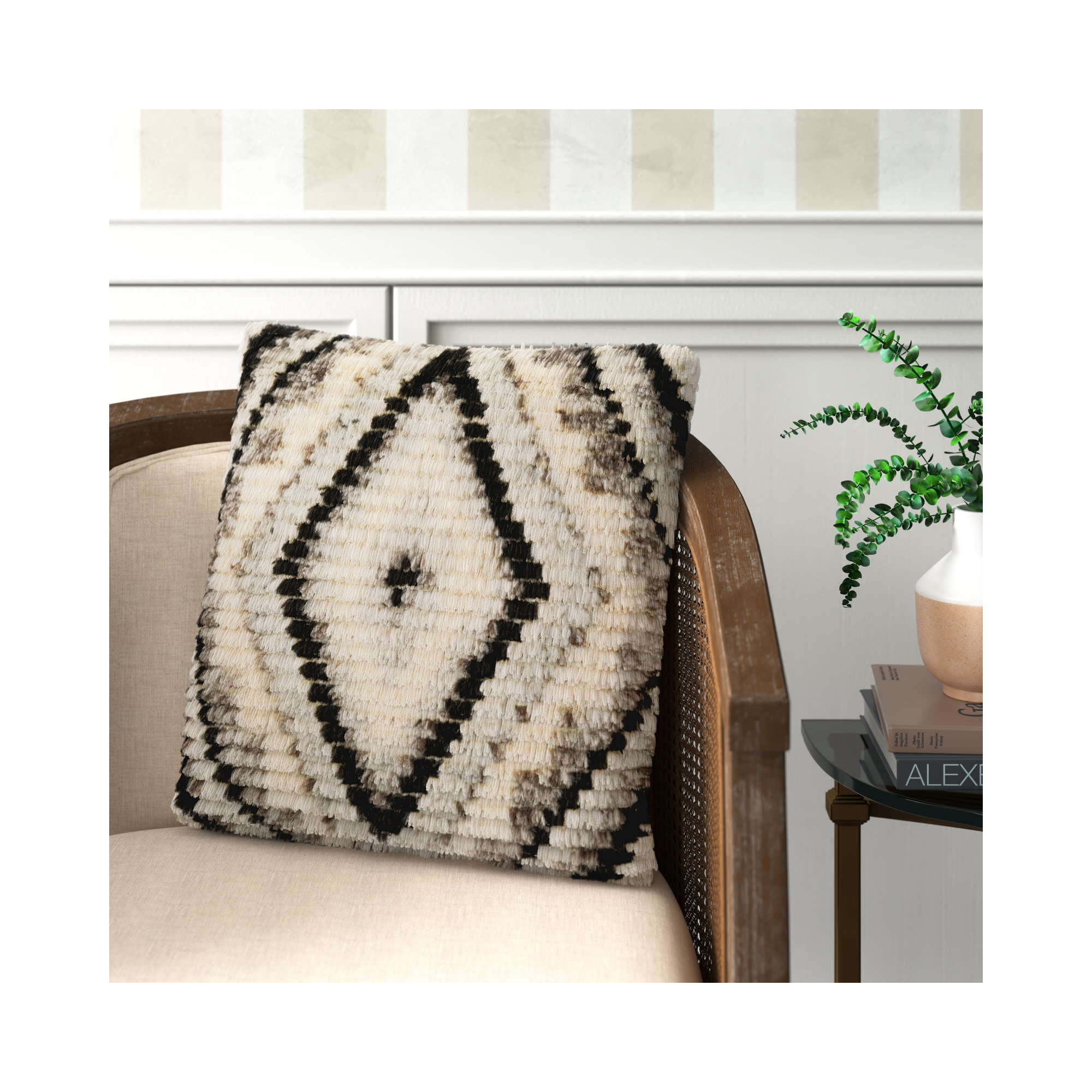 Cyan Geometric Wool Throw Pillow, Down, 22" x 22"