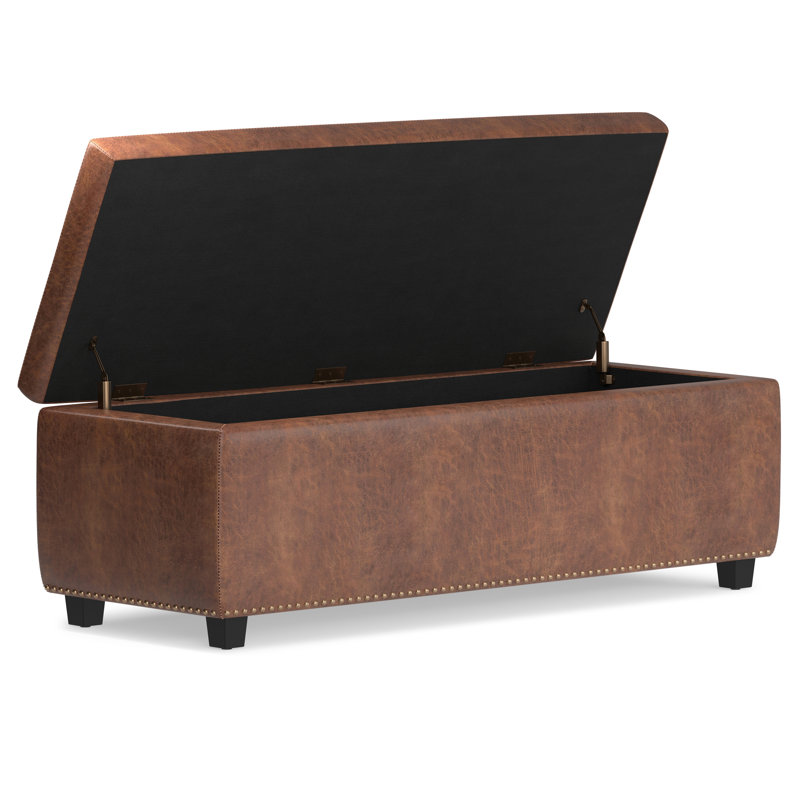 Hamilton 48"W Upholstered Vegan Leather Transitional Rectangular Lift-Up Storage Ottoman Bench with Nailhead Trim