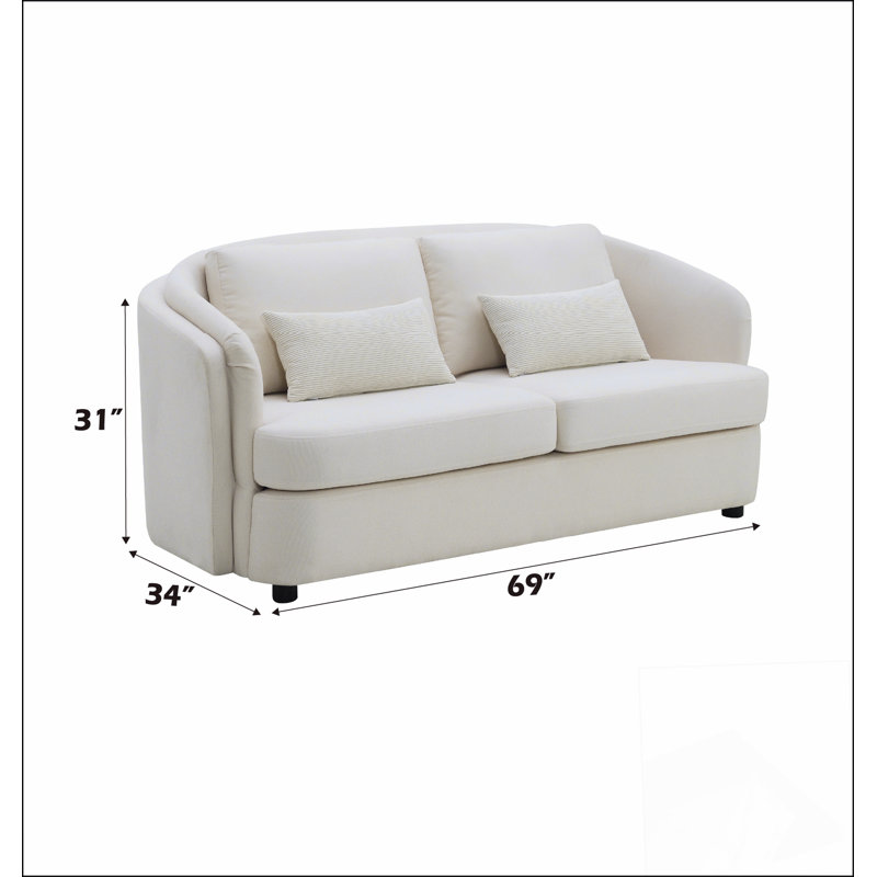 Mariko Beige Linen Loveseat with 2 Toss Pillows
