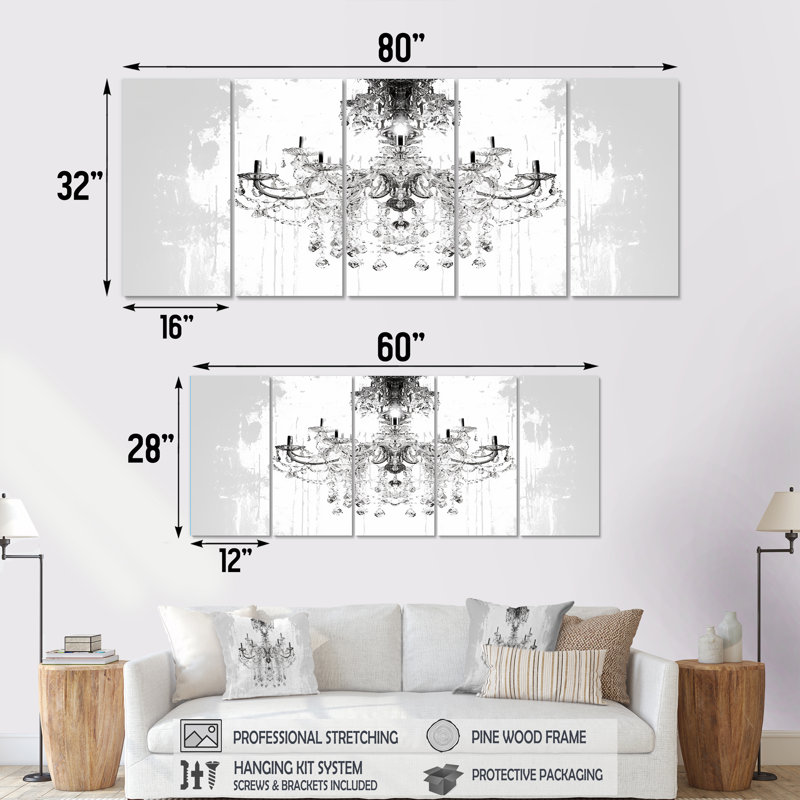 Ensemble de 5 décorations murales Epineux - Glam Chandelier, H 32 po x l 80 po