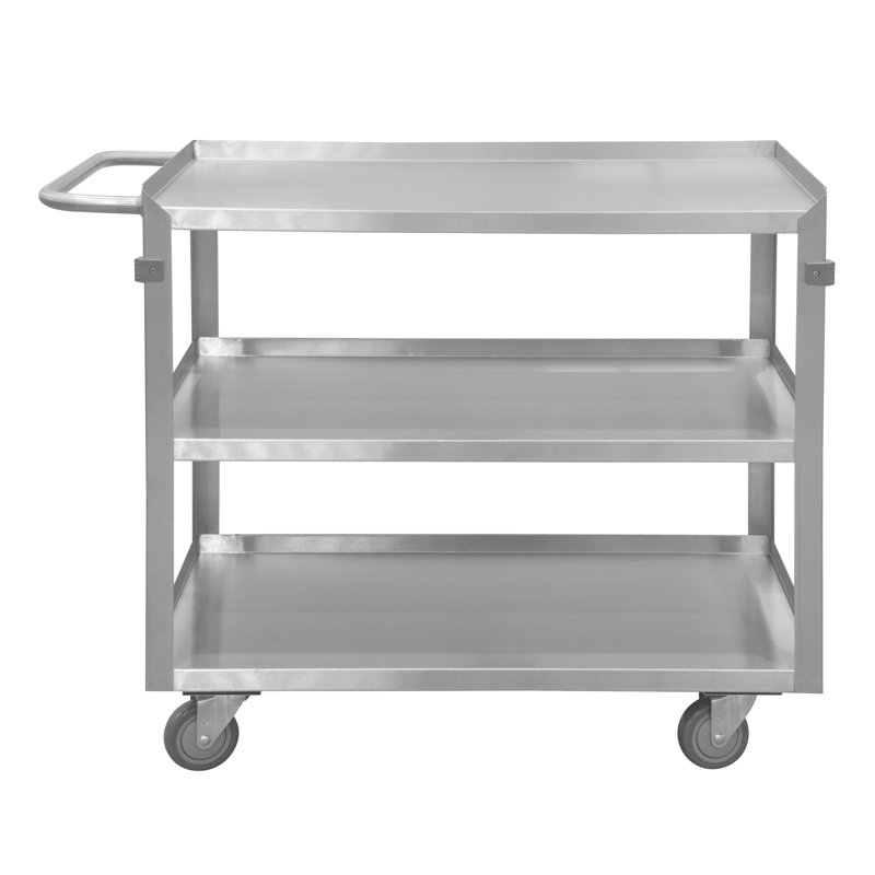 34'' Polished Stainless Steel 3-Tier Utility Cart with Wheels