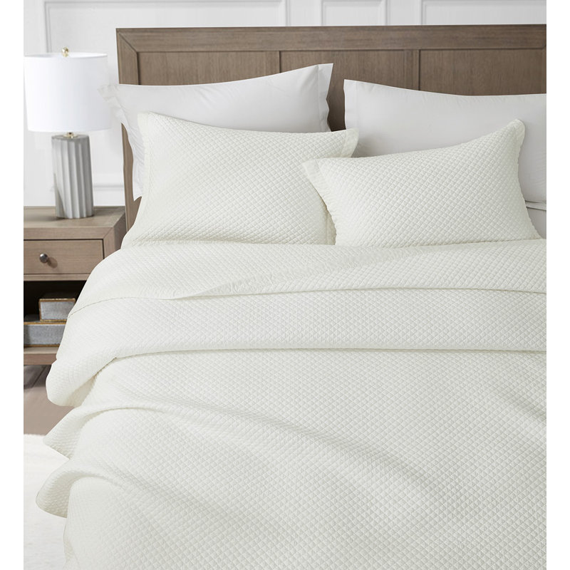 Silky Cooling Eucalyptus Tencel Lyocell Diamond Stitch Quilt Set, Queen Quilt + 2 Standard Shams, White Dove