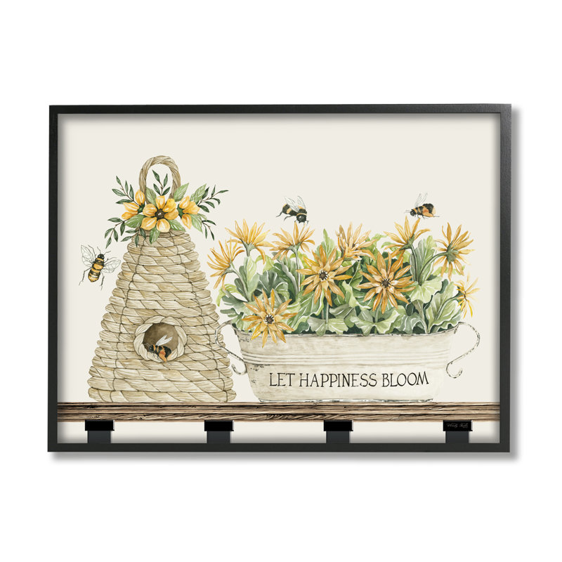 «Let Happiness Bloom Beehive», H 20 po x l 20 po x P 1,5 po, Giclée encadrée noir minuit