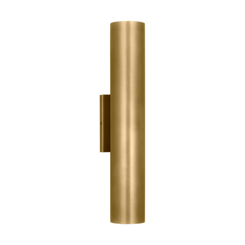 Sean Lavin Pressa 2-light outdoor round large wall sconce light in black finish with glass shades, Hand Rubbed Antique Brass
