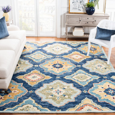 Deacon Damask Hand Tufted Wool Navy Area Rug
