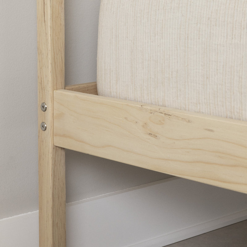 Natural Pine Twin Platform Bed with Headboard and Slats