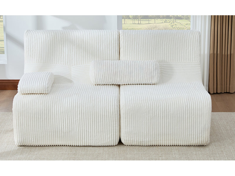 Canapé modulaire 63,7 po Modern, Velours côtelé beige, Beige
