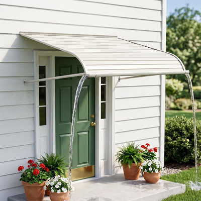 Auvent de porte/fenêtre en aluminium - Abri extérieur en métal massif en forme d'arc - Protection contre la pluie, la neige et le vent pour portes d'entrée, fenêtres, patios et porches - Fixation par perçage - Blanc antirouille - Profondeur : 107 cm x Largeur : 122 cm