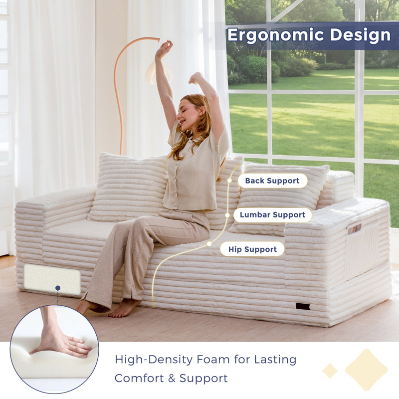 Boneless 4 In 1 Convertible Boneless Couch, Beige, 21" H x 80" W x 37.8" D 