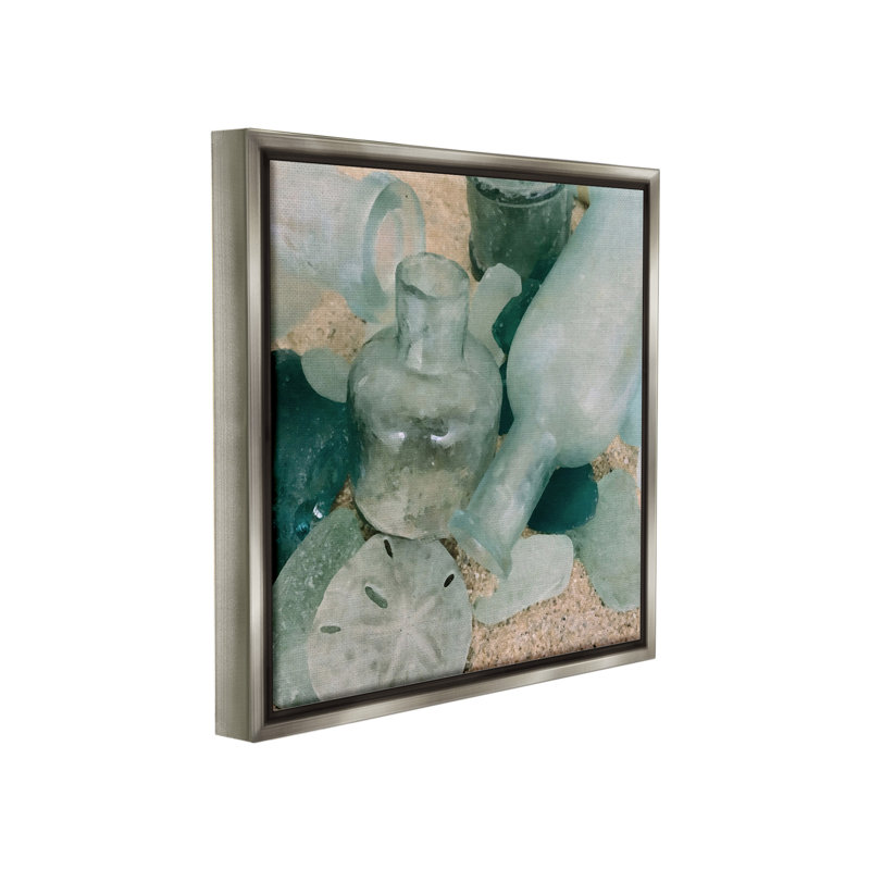 "Nautical Glass Bottles Floater Frame" par Graffitee Studios sur toile, Cadre flottant gris lustré, H 25 po x l 25 po