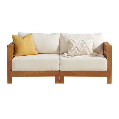 Nichael Barton 68"W Wooden Patio Outdoor 2 Person Love Seat With Deep Weather Stain Fade Resistant Cushions