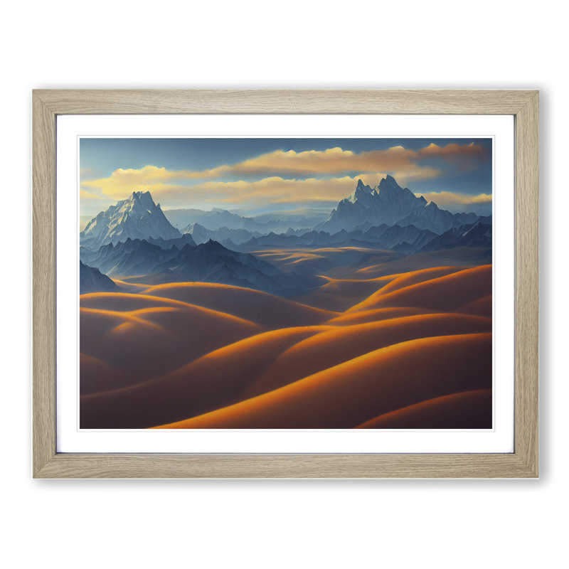 Flashy Mountain Landscape - Single Picture Frame Print, 46cm H x 64cm W x 2cm D, Oak Framed