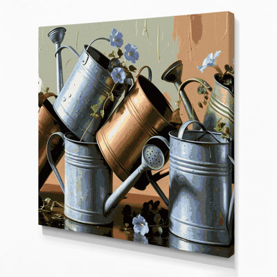 «Farm Watering Cans», art mural sur toile gris