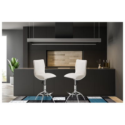 Ensemble de 2 tabourets de bar réglables modernes avec pivot, siège en similicuir texturé blanc doux et base chromée