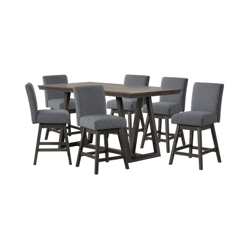 Pendergrass Counter Table And Swivel Counter Chairs, Gray, 7 Pieces: Table, 6 Chairs