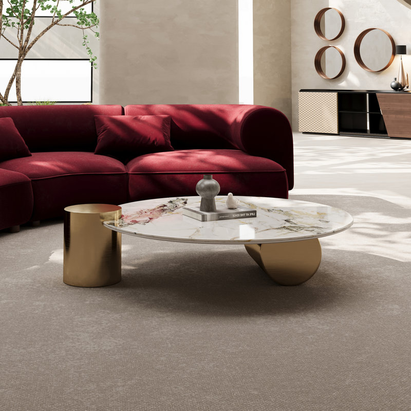 39" Round Stone Coffee Table with Metal Cylinder Legs - Modern Luxury, Space-Saving Design