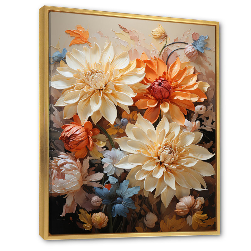 Yaleska Chrysanthemums Autumn Gold Patchwork I, H 40 po x l 30 po x P 1,5 po, Cadre flottant doré