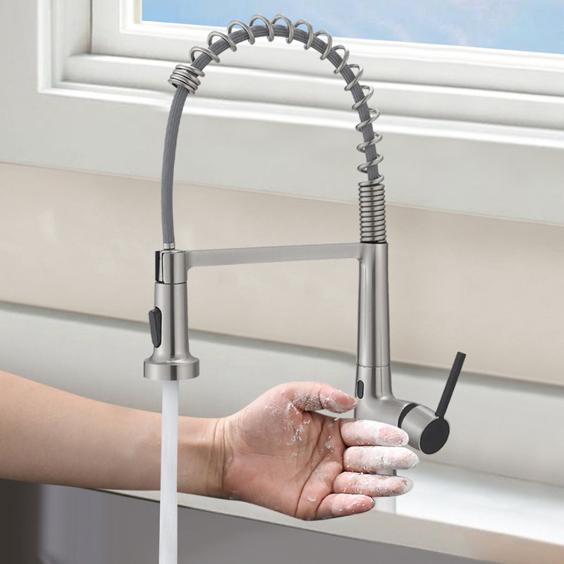 Topcraft Single Handle Pull Down Kitchen Sink Faucet with Sensor, Brushed Nickel/Matte Black