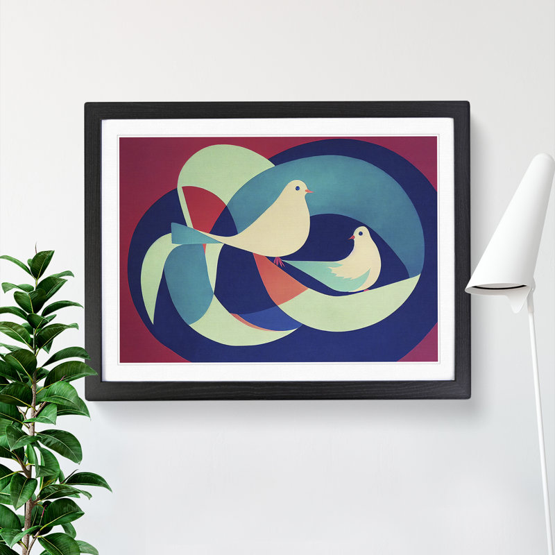 Dove Bird Abstract Vol.1 - Single Picture Frame Print, 46cm H x 64cm W x 2cm D, Black