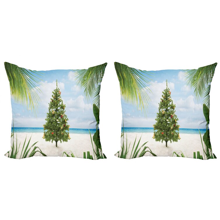 Green Pine Tree On Linen Throw Pillow, 18x18