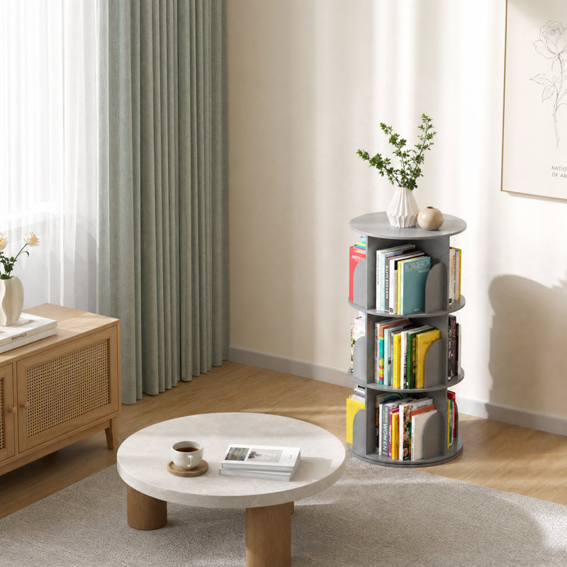 Bibliothèque rotative pivotante à 360 ° pour rangement au sol, 5 niveaux, (3 Shelves) 37.8"H x 18.1"W x 18.1"D