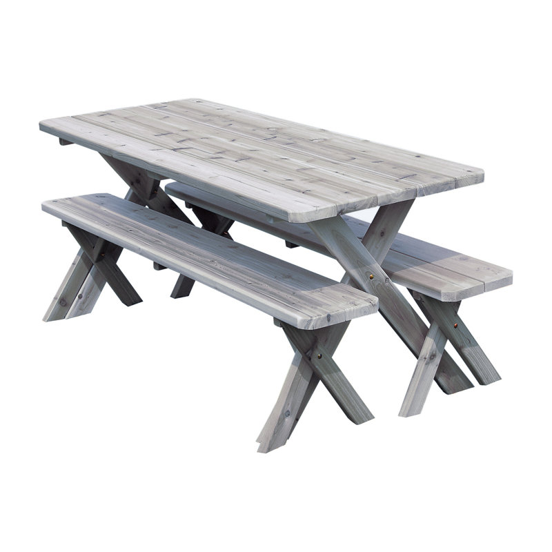 Table de pique-nique rectangulaire Guertin, Teinture grise, L 94 po x l 27 po x H 30 po