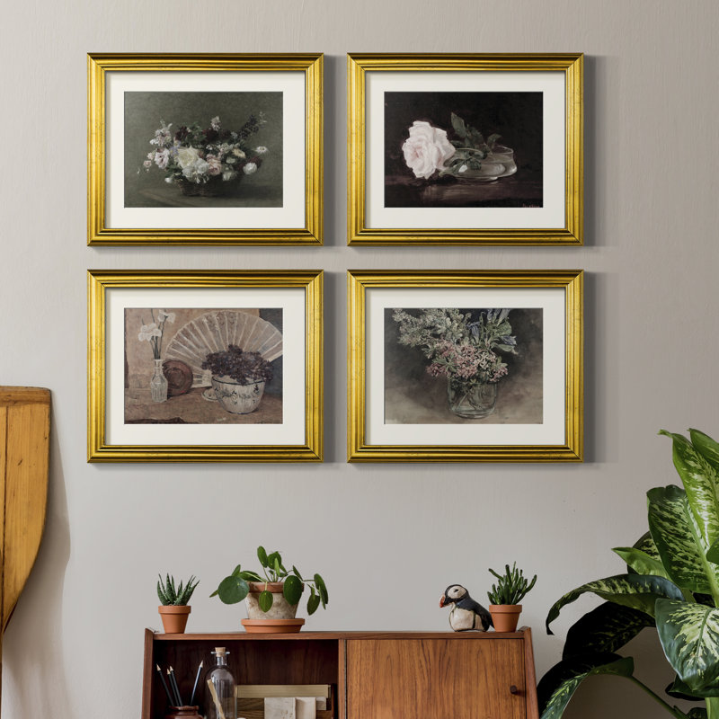Vintage Floral VII  -4 Piece Set of Framed Prints