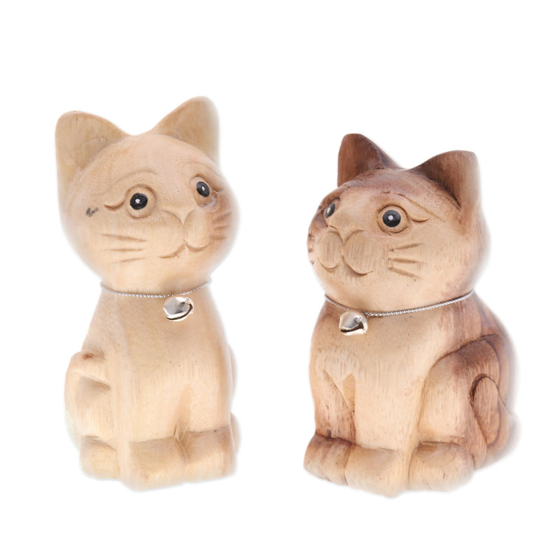 Red Barrel Studio® Handmade Harmonious Meows Wood Figurines (Set Of 2)