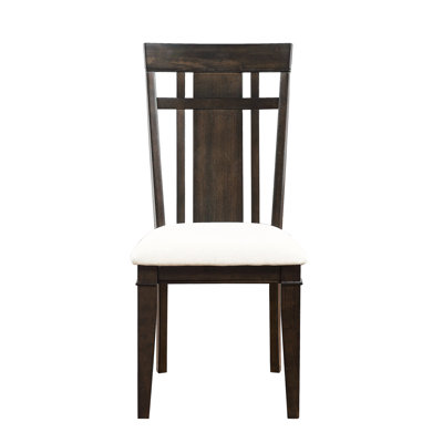 2 Dark Brown Dining Chairs, Beige Seat, Exquisite Home Wooden Furniture Side Chairs Pair, Traditional Room