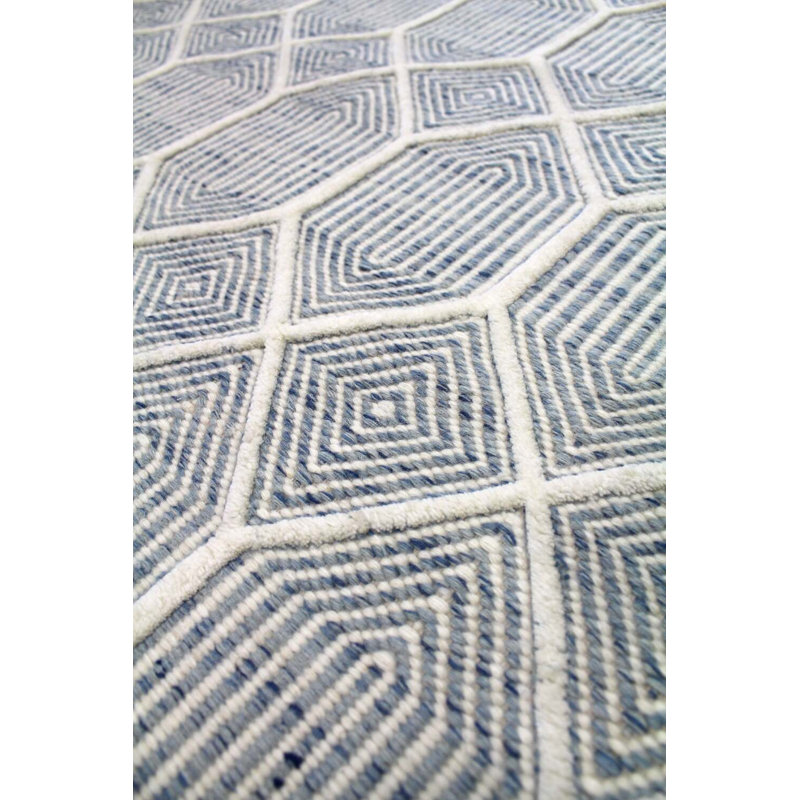 Goldthwait Wool Geometric Area Rug in Ivory/Blue/Light Blue, Rectangle 14' x 20'