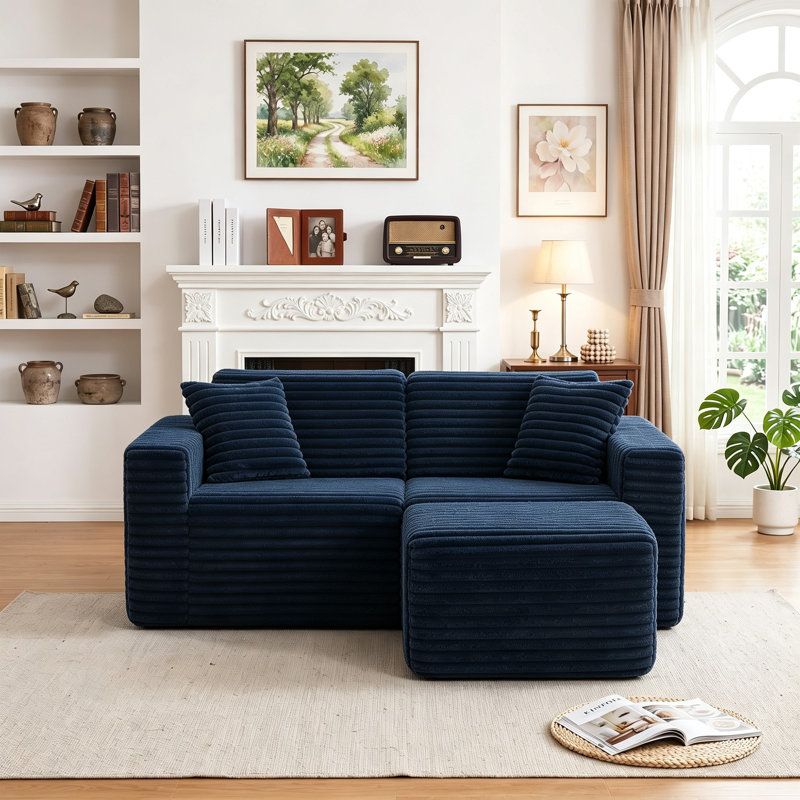 Canapé modulaire rembourré 3 pièces en flanelle de fourrure de lapin 3 pièces, Fausse fourrure bleu marine
