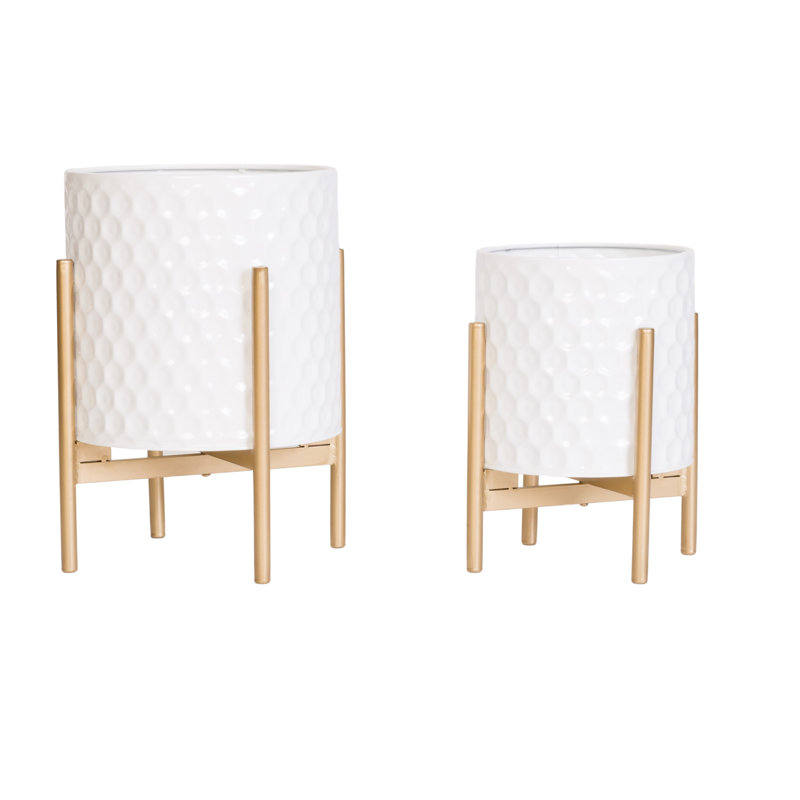 Ensemble de pot de fleurs d'intérieur moderne en métal avec base à 4 pieds Jazariyah