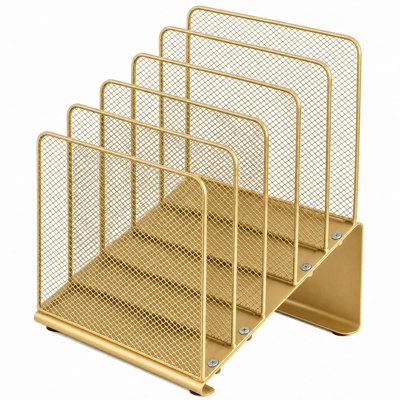 Organisateur de dossiers pour bureau, organisateur de dossiers avec support vertical à 5 ​​sections (doré)