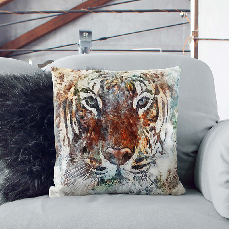 Tiger Cushion with Filling, 40cm H x 40cm W x 15cm D, White