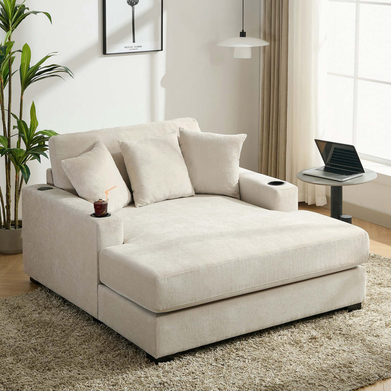 Shanese Upholstered Chaise Lounge, Cream