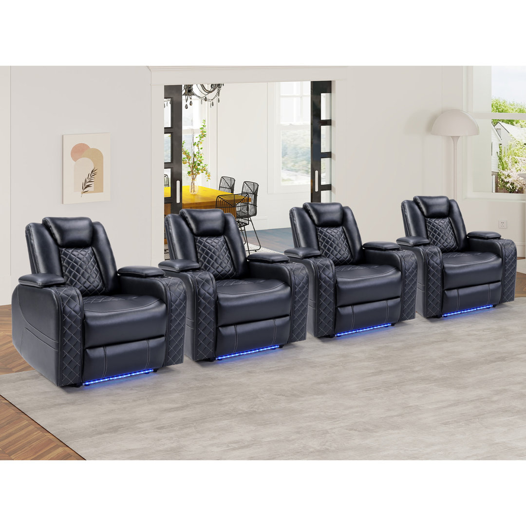 36.2" Wide Luxury Multifunctional Vegan Leather Power Reclining Home Theater Seat with Cupholder (Set of 4) Latitude Run®