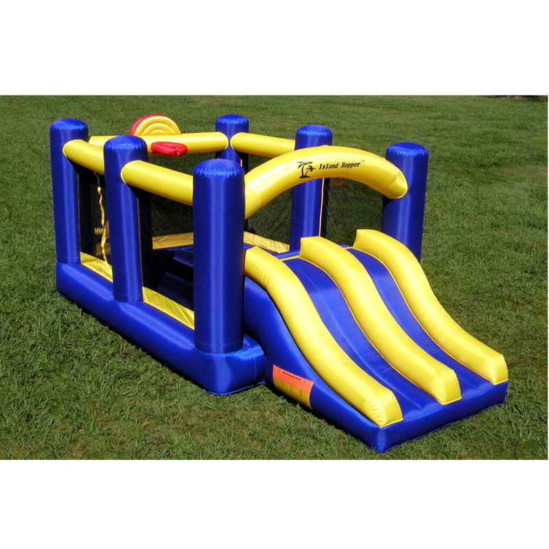 Island Hopper Blue and Yellow Bounce House with Dual Slides