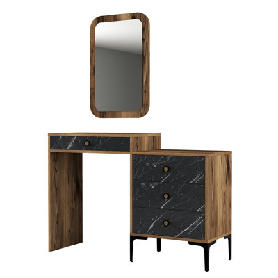 Table de maquillage moderne avec miroir, 48,8 x 33,4 x 15,7 pouces | 100% panneau de particules enduit de mélamine, épaisseur: 0,7 pouce | Pieds en métal et poignée en plastique | Commode élégante et fonctionnelle pour la routine beauté