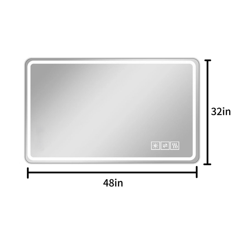 Miroir de salle de bain 48 * 32 pouces avec lumières à DEL, miroirs de salle de bain anti-buée pour montage mural, 3 couleurs et 5 niveaux d'intensité variable, horizontal / vertical
