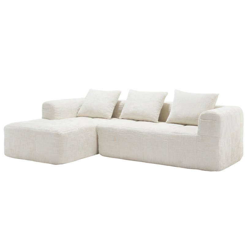 2 - Piece Chenille No Frame Compressed Boneless Sectional, Beige Chenille