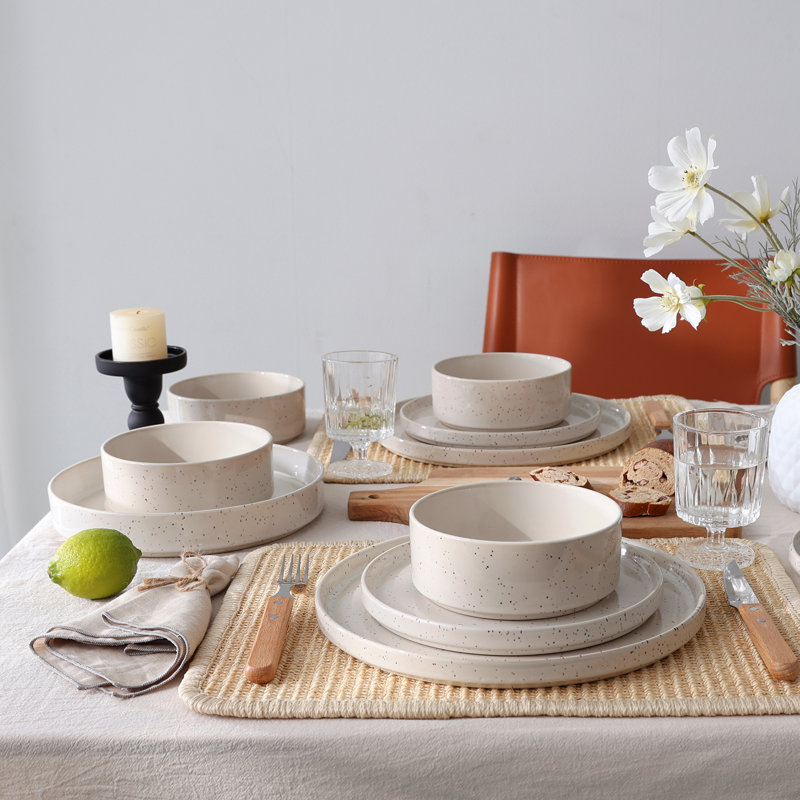 Delaenie Piece Stoneware Dinnerware Set - Service for 6, Cream