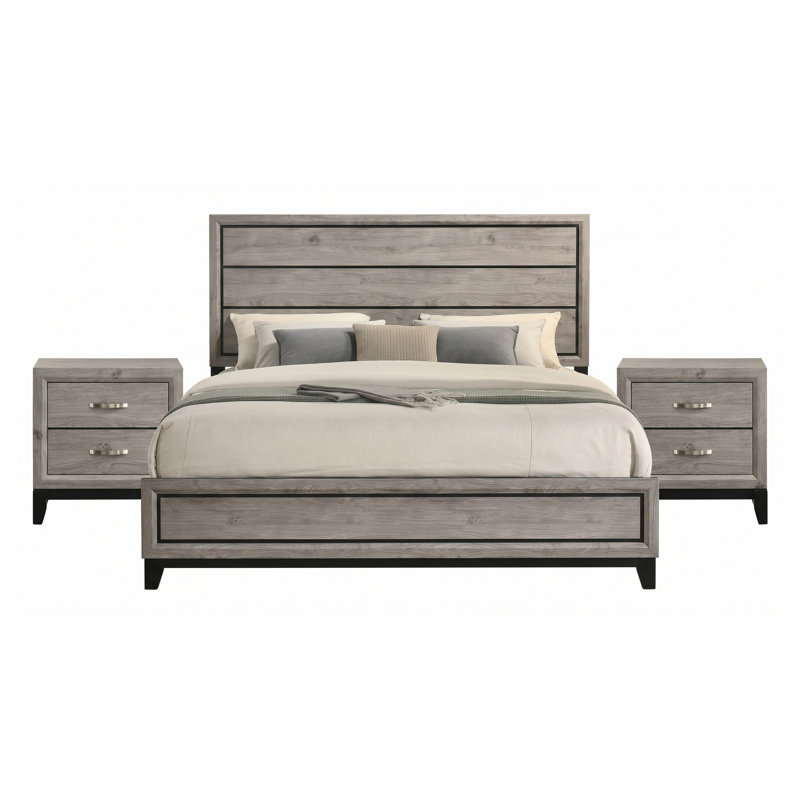 Ensemble de chambre à coucher 3 pièces Sutter Light Taupe Eastern King avec lit à panneaux et tables de chevet