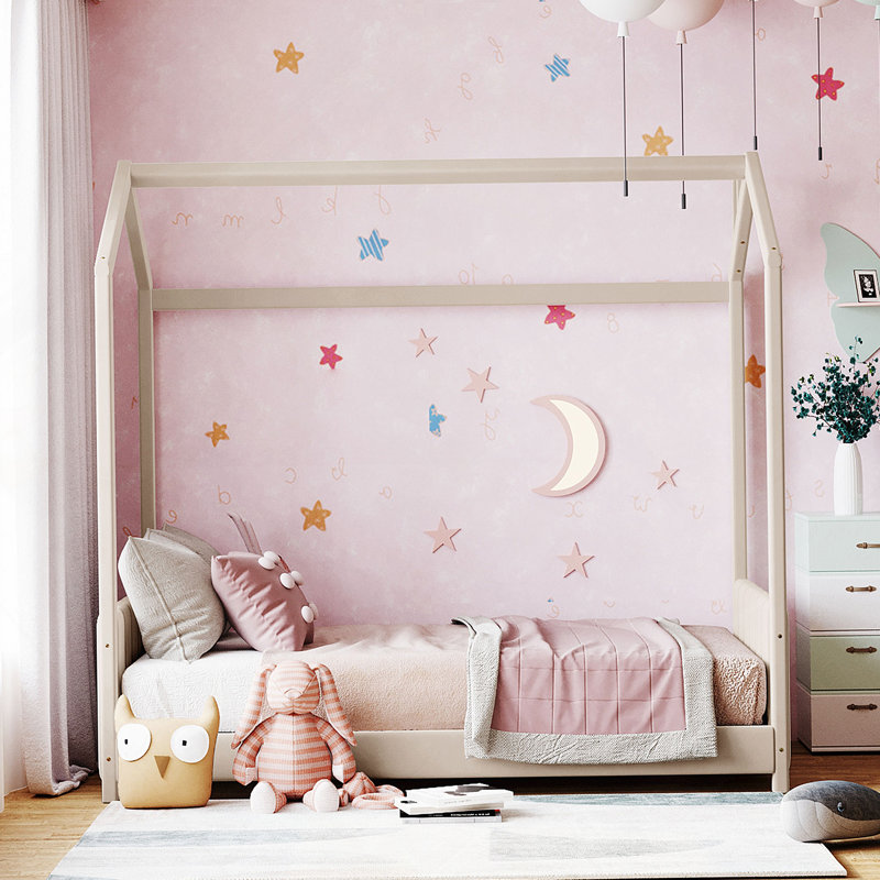 Lit en bois Velvet House, Beige, Simple