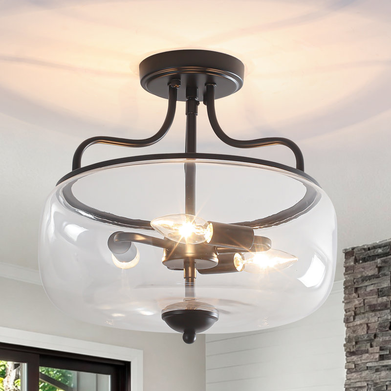 Plafonnier semi-encastré 3 lumières 12,99 po, Noir mat