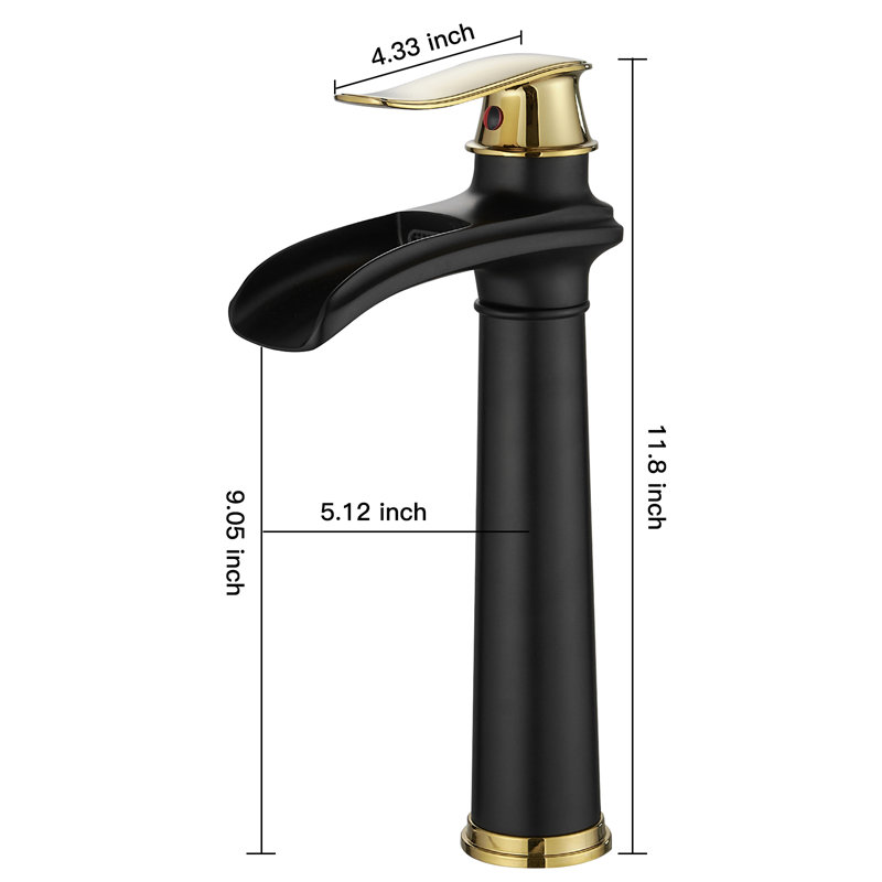 Single-handle Bathroom Faucet with Drain Assembly, Gold/Black