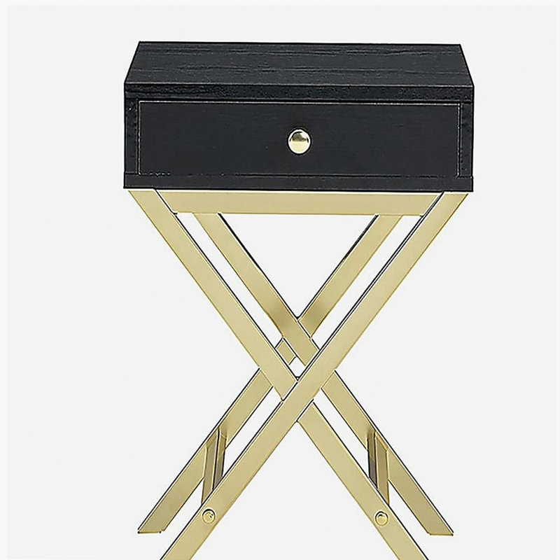 Table d'appoint rectangulaire 1 tiroir noire et laiton