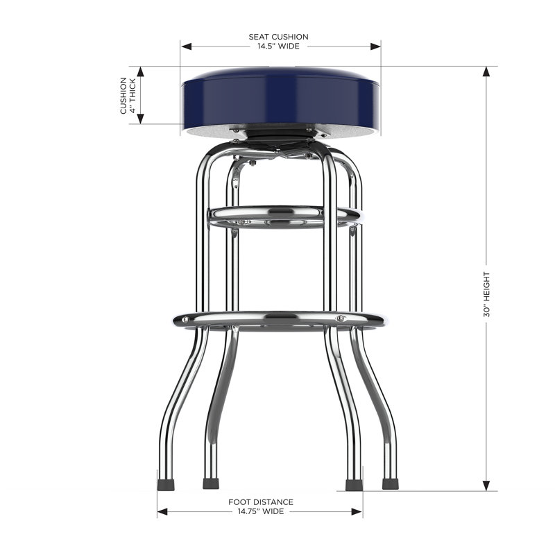 Commercial Grade Chrome Swivel Bar Stool with Vibrant Team Colors  , Denver Broncos